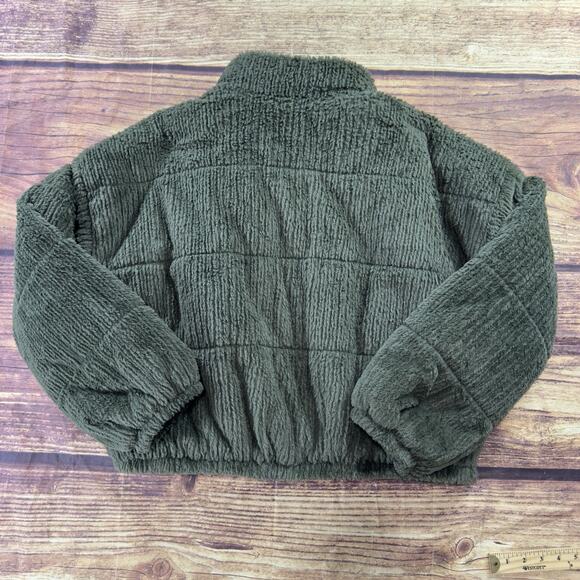 Women's Full Zip Sherpa Bomber Jacket - Wild Fable Green XL Y2K Look - Picture 3 of 12